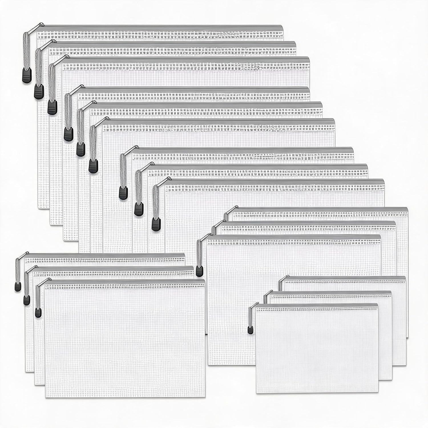 Home Office Bagas - 56-pack waterdichte PVC mesh-ritszakjes A3/A4/A5/A6/B4/B5/B6 formaat,