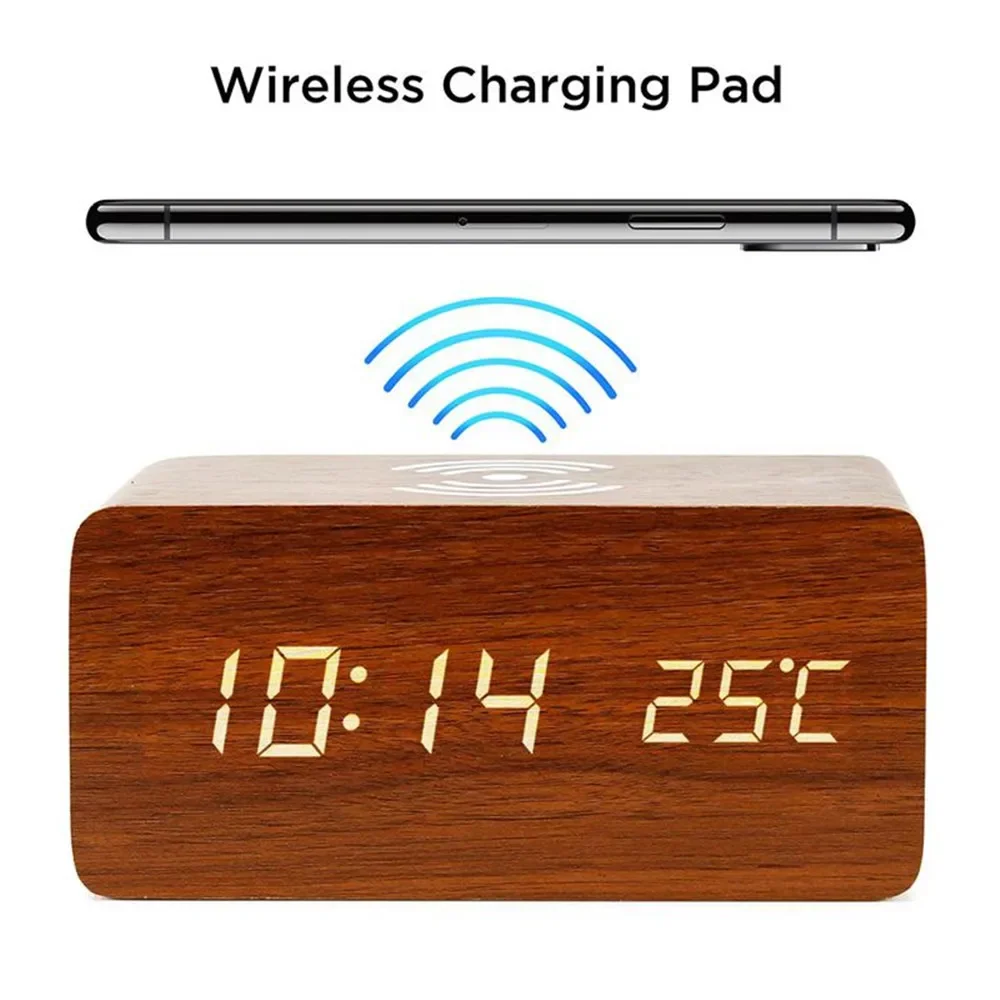 Led Desk Clock - Wekker LED digitaal houten USB/AAA-aangedreven tafelhorloge