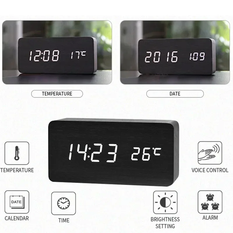 Digitale wekker Houten LED-taf - Led Desk Clock recensie en prijs