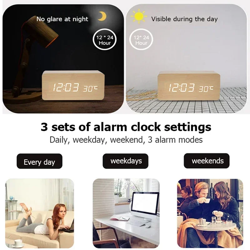 Digitale wekker Houten LED-taf - Led Desk Clock recensie en prijs