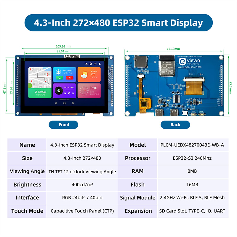 ESP32 S3 4,3 inch 480*272 capa - Monitor Arm Dual recensie en prijs